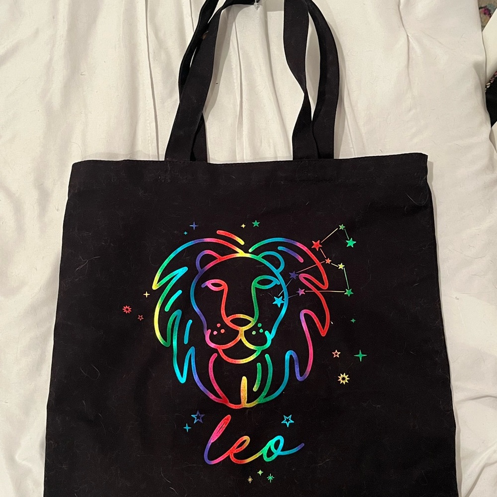 Black Tote Bag with Rainbow Leo Design